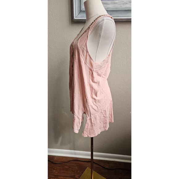 Free People Women Embroidered Boho Focus On Center Beaded Tank Top Medium Pink - Picture 4 of 5